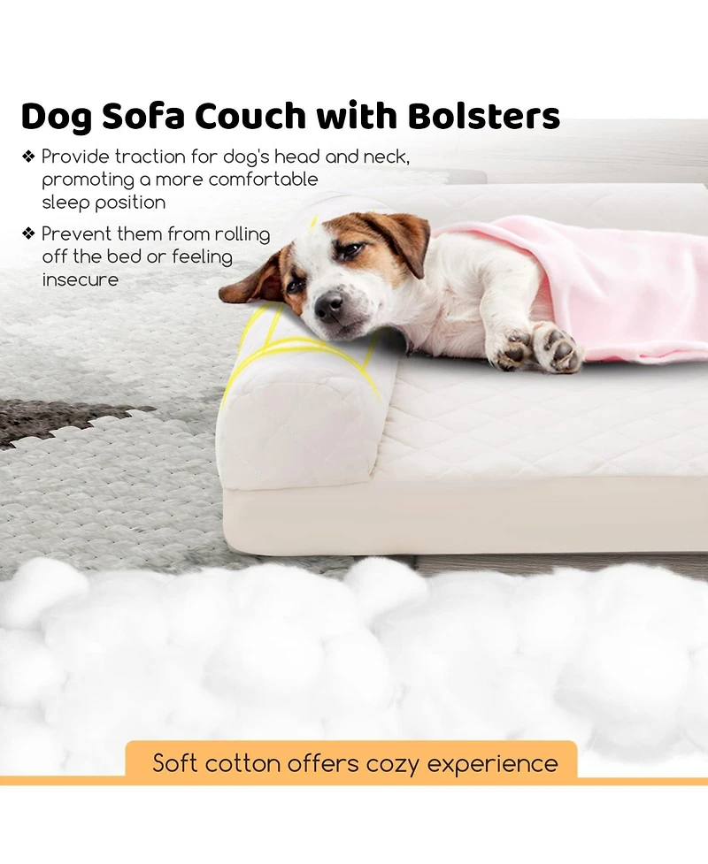 Egg-Foam Dog Crate Bed with 3-Side Bolster and Removable Washable Bed Cover