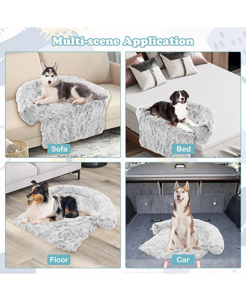 44"x 40"x 32" Plush Calming Dog Couch Bed with Anti-Slip Bottom