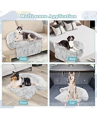 44"x 40"x 32" Plush Calming Dog Couch Bed with Anti-Slip Bottom