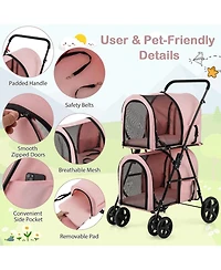 4-in-1 Double Pet Stroller with Detachable Carrier and Travel Carriage