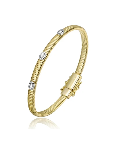 14K Gold Plated with Clear, Green, Red, or Blue Cubic Zirconia Bangle Bracelet