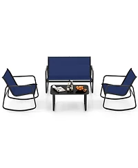 4-Piece Patio Rocking Chair Set with Glass-Top Table Outdoor Furniture for Porch, Yard, or Garden