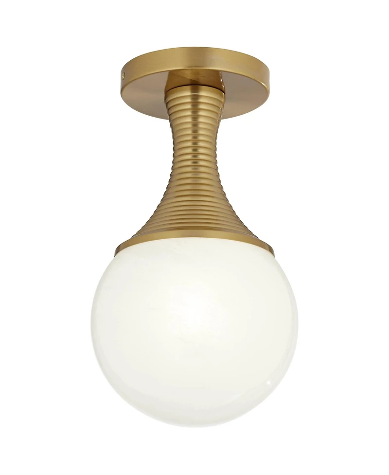 Possini Euro Design Jaime 7 3/4" Mid Century Modern Semi Flush-Mount Ceiling Light Fixture Kitchen Foyer Globe Warm Brass Finish