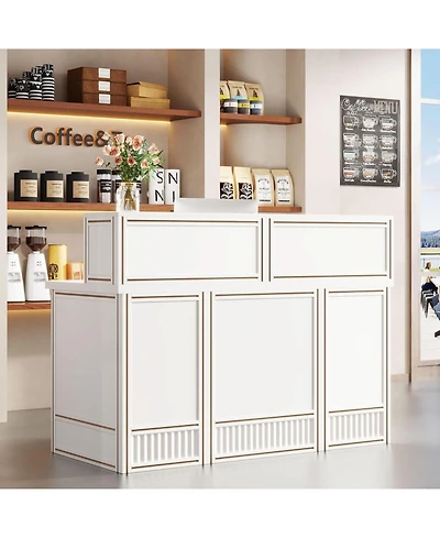 Tribesigns Reception Desk with Counter, 57-Inch Rustic Front Receptionist Table, Boho Welcome Checkout Counter for Office, Retail, Lobby, Be