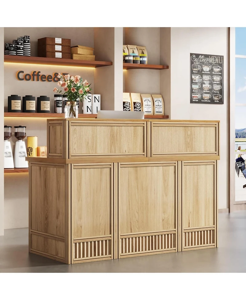 Tribesigns Reception Desk with Counter, 57-Inch Rustic Front Receptionist Table, Boho Welcome Checkout Counter for Office, Retail, Lobby, Be