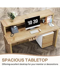 Tribesigns Reception Desk with Counter, 57-Inch Rustic Front Receptionist Table, Boho Welcome Checkout Counter for Office, Retail, Lobby, Be
