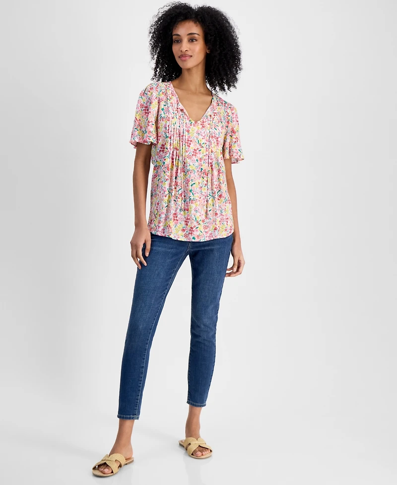 Tommy Hilfiger Women's Pintucked Floral-Print Top