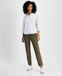 Tommy Hilfiger Women's Embroidered Gauzy Pintucked Cotton Top