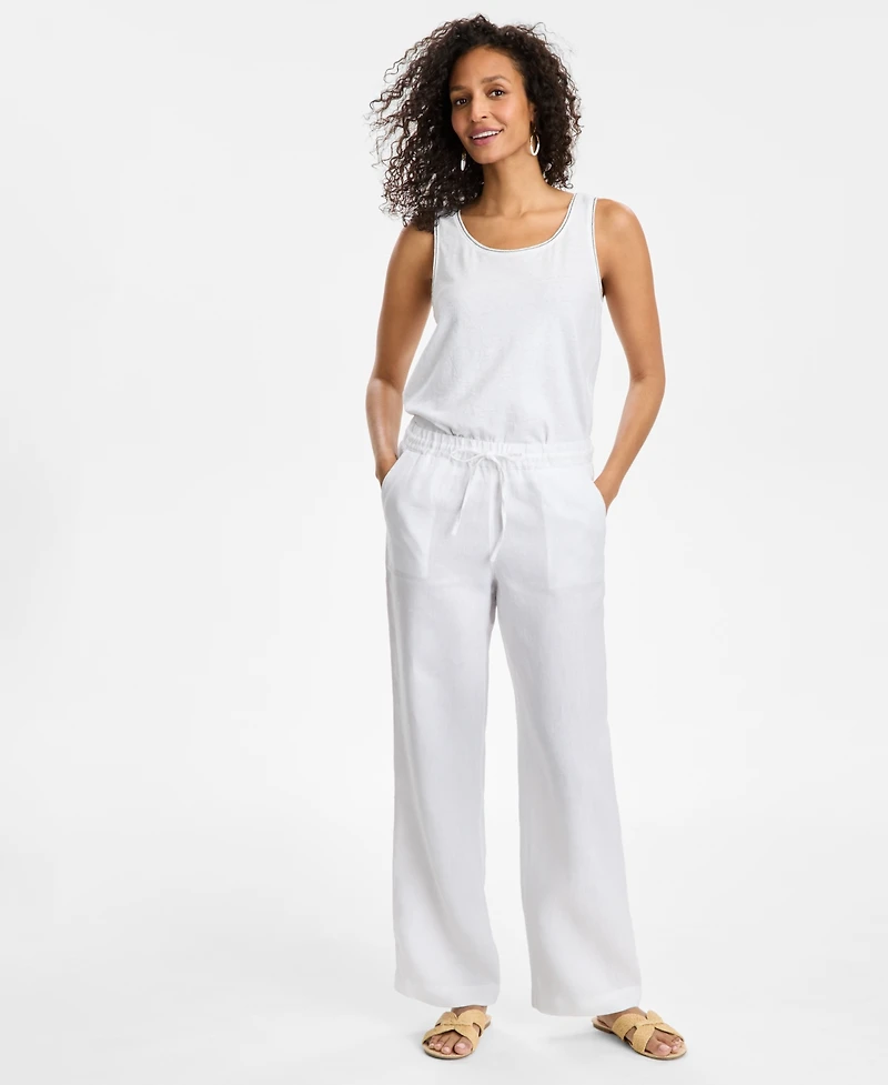 Charter Club Women's 100% Linen Drawstring Pants, Created for Macy's