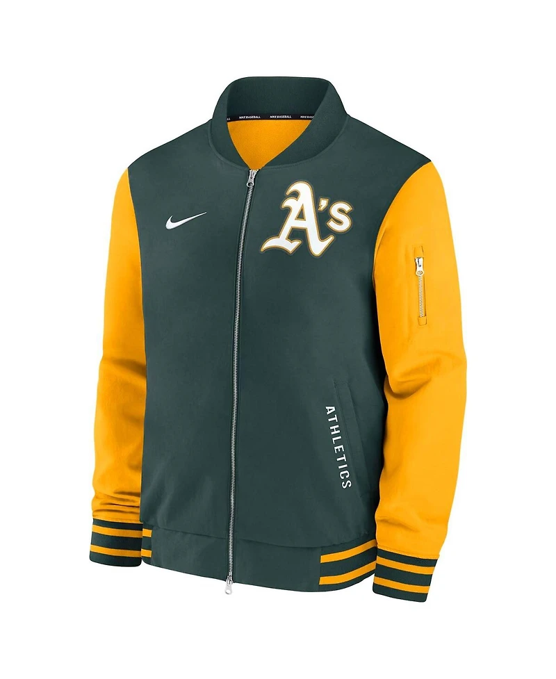 Nike Men's Green/Gold Athletics Authentic Collection Dugout Full-Zip Bomber Jacket