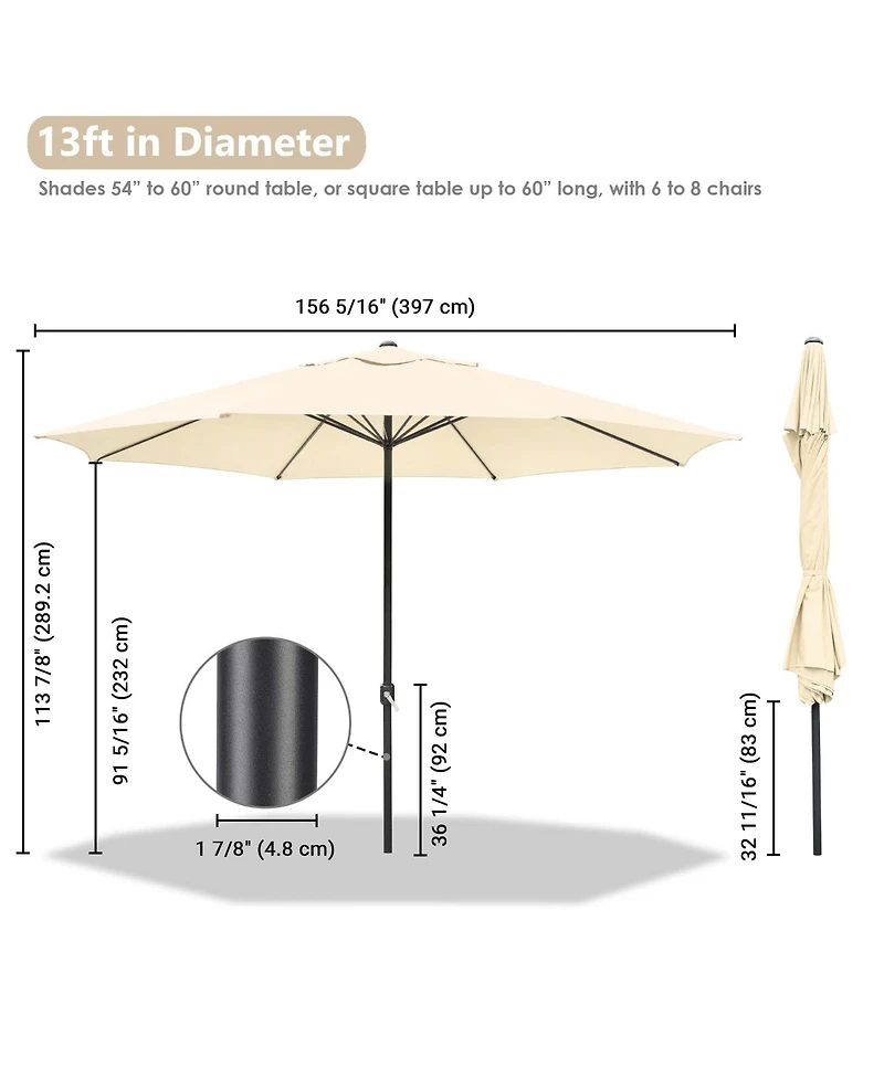 Yescom Xl 13Ft Aluminum Patio Umbrella 8 Rib Heavy Duty Table Parasol Crank Outdoor Garden Deck Beach Furniture