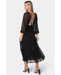 Bebe Women's Lace Up Back Chiffon Midi Dress