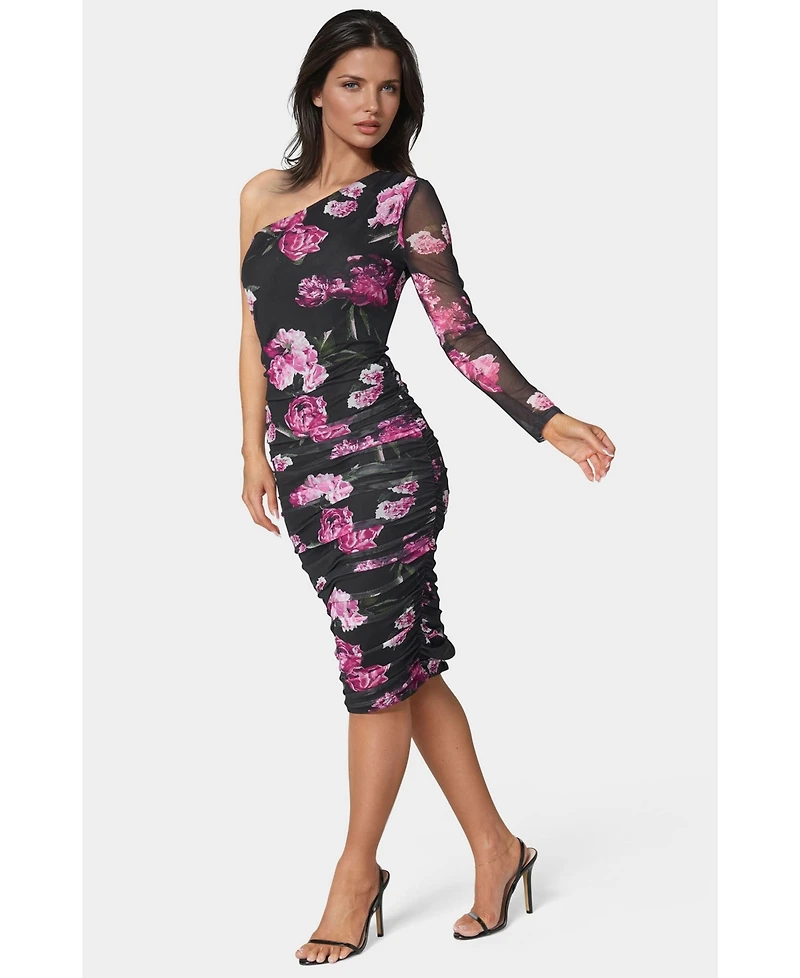 Bebe Women's One Shoulder Ruched Midi Dress