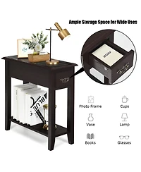 Gymax 2 Tier End Bedside Sofa Side Table Narrow Nightstand w/Drawer &Shelf