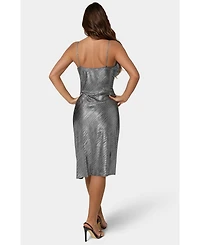 Bebe Women's Foil Pleat Cowl Midi Dress