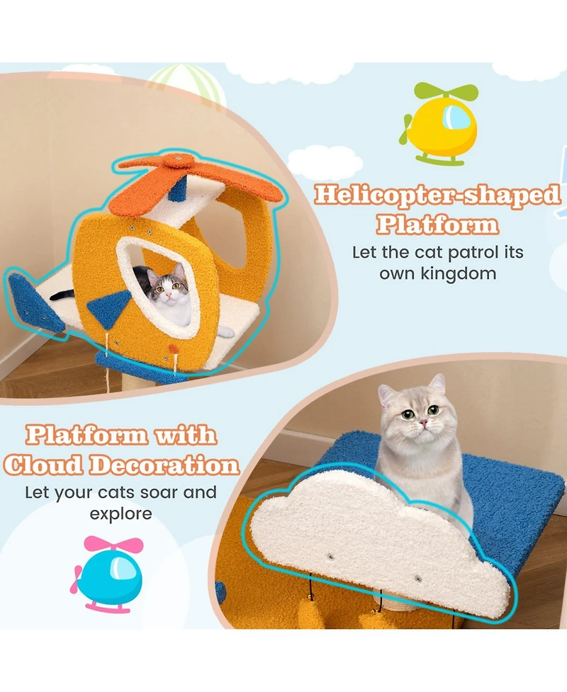 Indoor Small Aviation-Themed Cat Tree with Helicopter Top Perch Fun & Cozy Playhouse for Cats