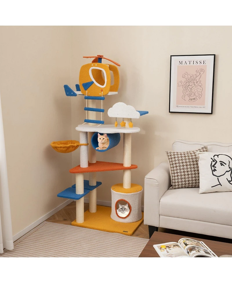 Aviation-Themed Cat Tree with Helicopter Fun & Stylish Playhouse for Cats