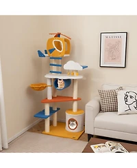 Aviation-Themed Cat Tree with Helicopter Fun & Stylish Playhouse for Cats