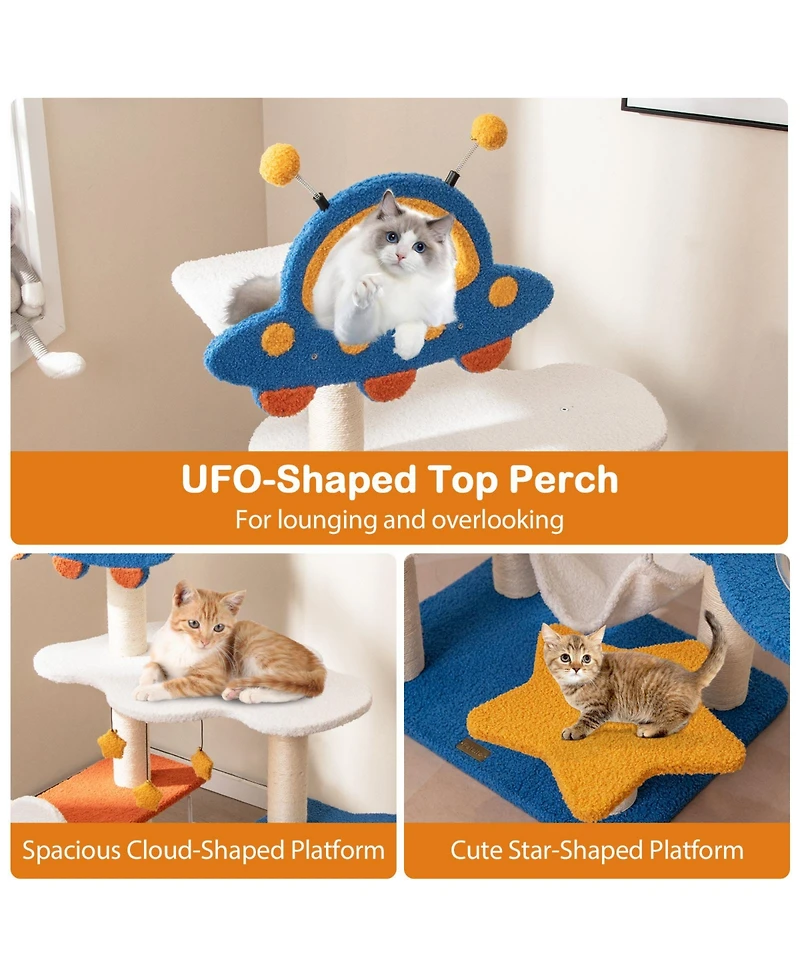 Cat Tree with Ufo Top Perch, Space Capsule & Scratching Posts Fun & Cozy Playhouse for Cats