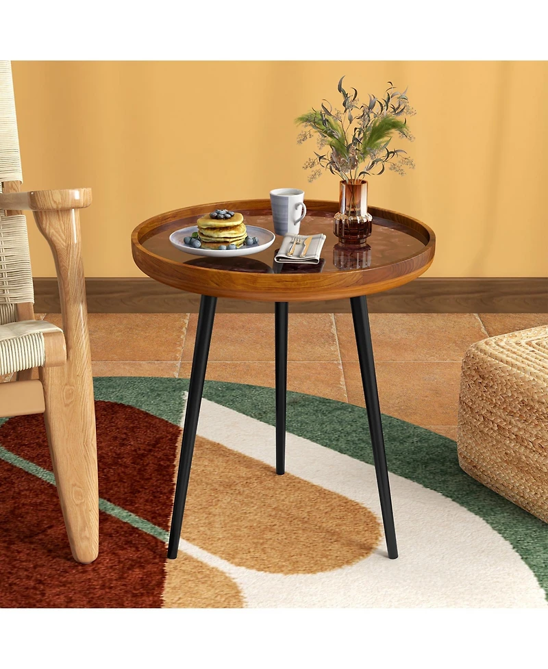 Round End Table with Sea Shell Inlay and Epoxy Resin Top for Living Room Decor