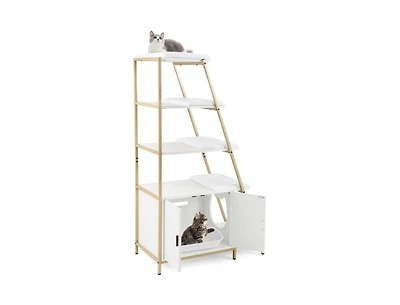 Large Cat Litter Box Enclosure with Storage & Ladder Shelf Stylish & Functional Hidden Litter Cabinet