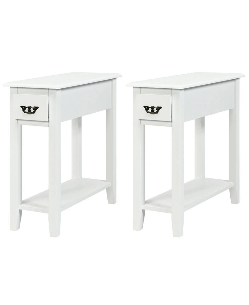 Gymax Set of 2 Nightstand 2 Tier End Bedside Sofa Side Table w/Drawer &Shelf