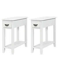 Gymax Set of 2 Nightstand 2 Tier End Bedside Sofa Side Table w/Drawer &Shelf