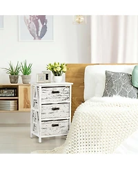 Gymax Set of 2 Chest w/3 Fabric Drawers Vintage Wood Frame End Side Table Nightstand