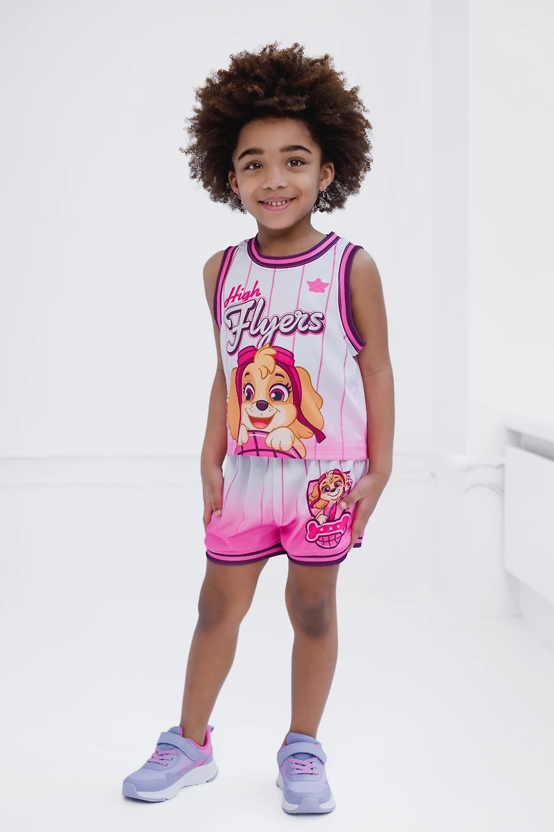 Paw Patrol Girls Mesh Jersey Tank Top and Basketball Shorts Athletic Outfit Set