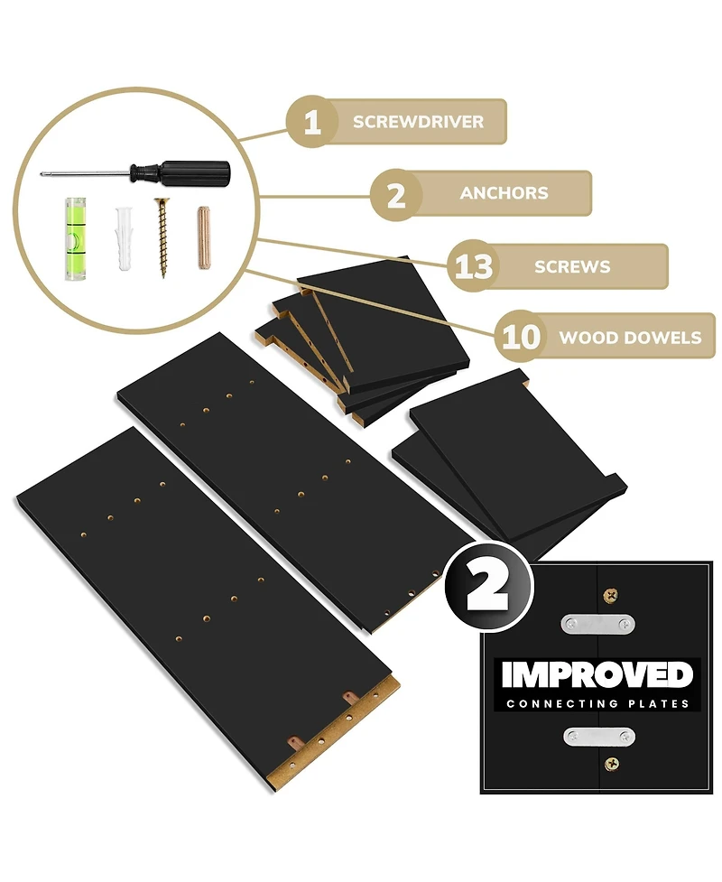 Sorbus 2 Pack 5 Tier Wall Mounted Floating Shelf Unit with Hooks - Home Decor and Storage Organizer