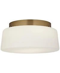 Buckley 13" Modern Flush-Mount Ceiling Light Fixture Kitchen Foyer Hallway Drum Round Warm Brass Finish White Glass Metal Bedroom Bathroom Entryw