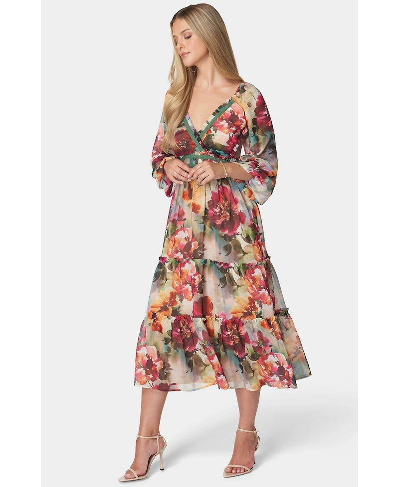 Bebe Women's Lace Up Back Chiffon Midi Dress