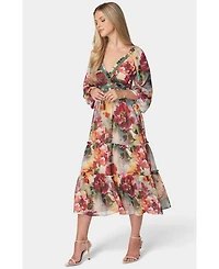 Bebe Women's Lace Up Back Chiffon Midi Dress