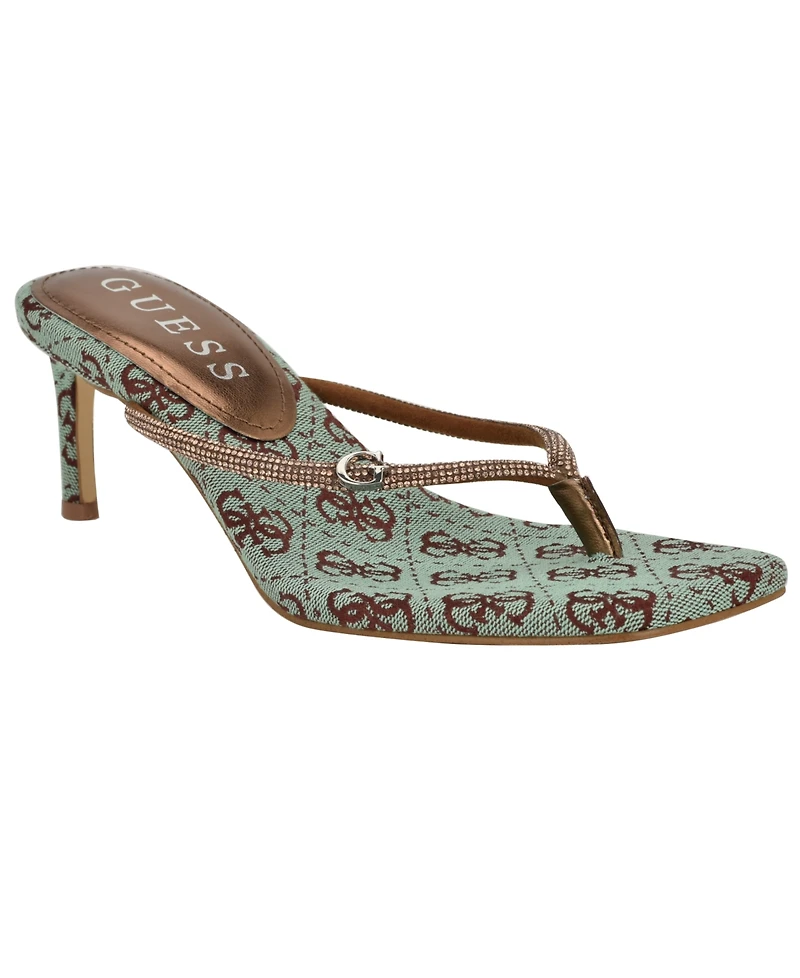 Guess Women's Mayan Rhinestone Thong Kitten Heel Sandals