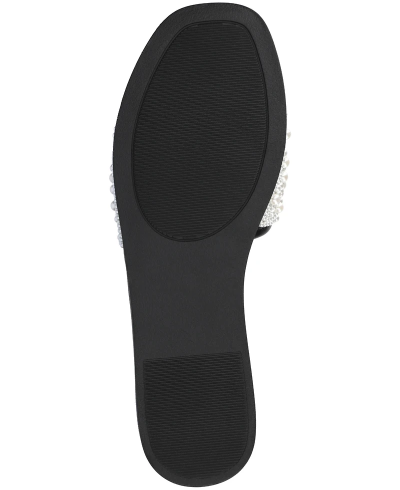 Journee Collection Women's Precly Faux Pearl Single Band Flat Sandals