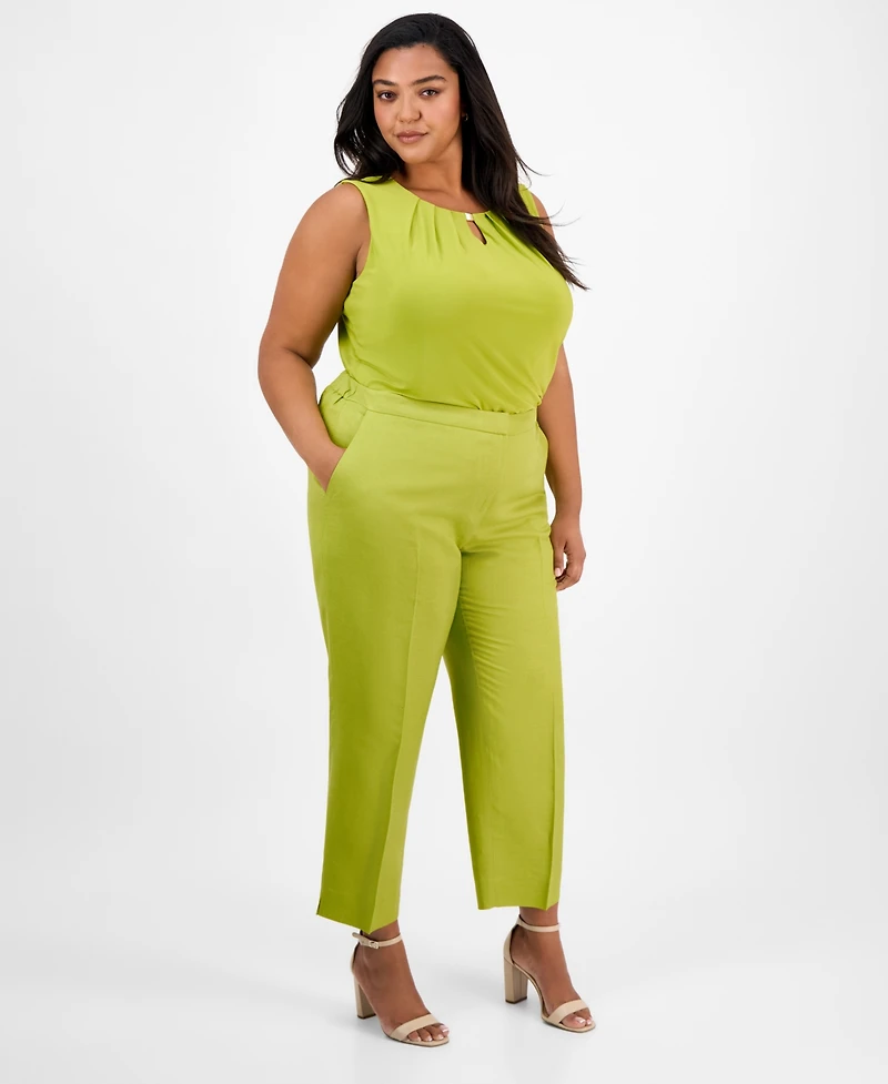 Kasper Plus Size Mid-Rise Cropped Side-Slit Trousers