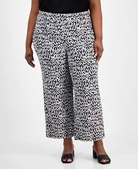 Kasper Plus Printed Wide-Leg Pull-On Pants