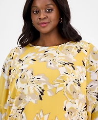Kasper Plus Size Printed Ruffle-Sleeve Blouse