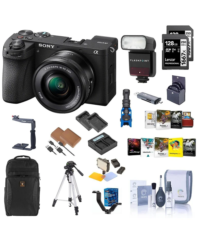 Sony Sony Alpha a6700 Camera with E Pz 16-50mm f/3.5-5.6 Oss Lens Bundle with Backpack, 2x 128GB Sd Card, Card Reader, Corel Mac & Pc Software Kit, 2x