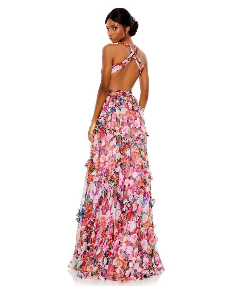 Mac Duggal Women's Ruffled Cut Out Sleeveless Gown