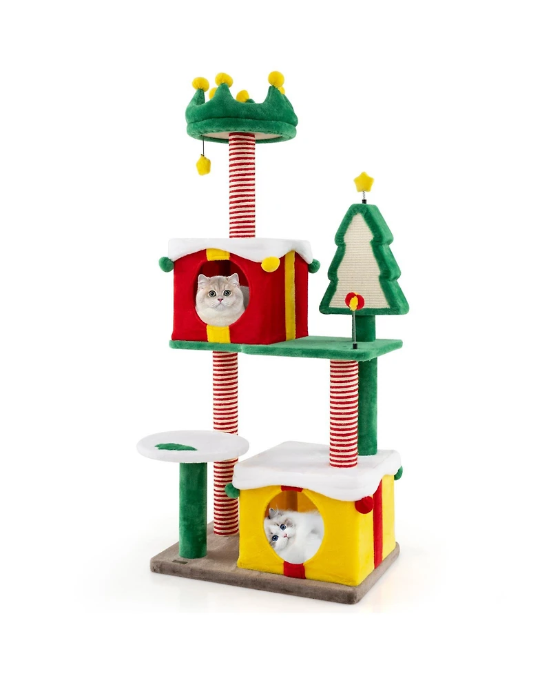 Cute Christmas Cat Tree with Scratching Posts & Carpet Festive Cat Tower for Indoor Cats