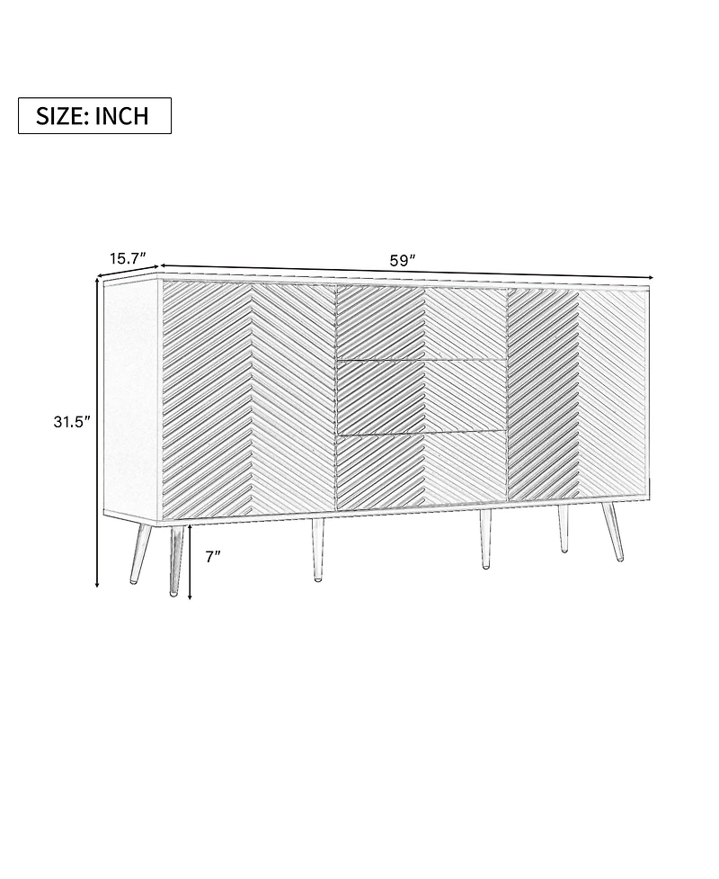 Streamdale Geometric Line Sideboard with Conical Legs
