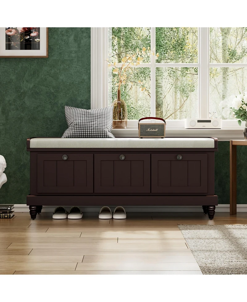 Streamdale Classic Storage Bench with Cushioned Seat and Three Drawers for Entryway and Living Room (Espresso)