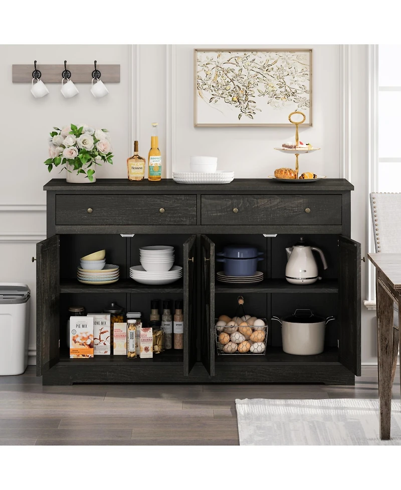 Streamdale Vintage Sideboard Cabinet 2 Drawers, 4 Doors, for Living Room, Bedroom, Kitchen