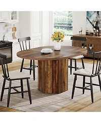 Tribesigns 55.12 Inches Oval Dining Table for 4-6 People, Wood Kitchen Table, Rustic Dinner Room Table, Home Furniture Kitchen Table for Kitchen, Brow