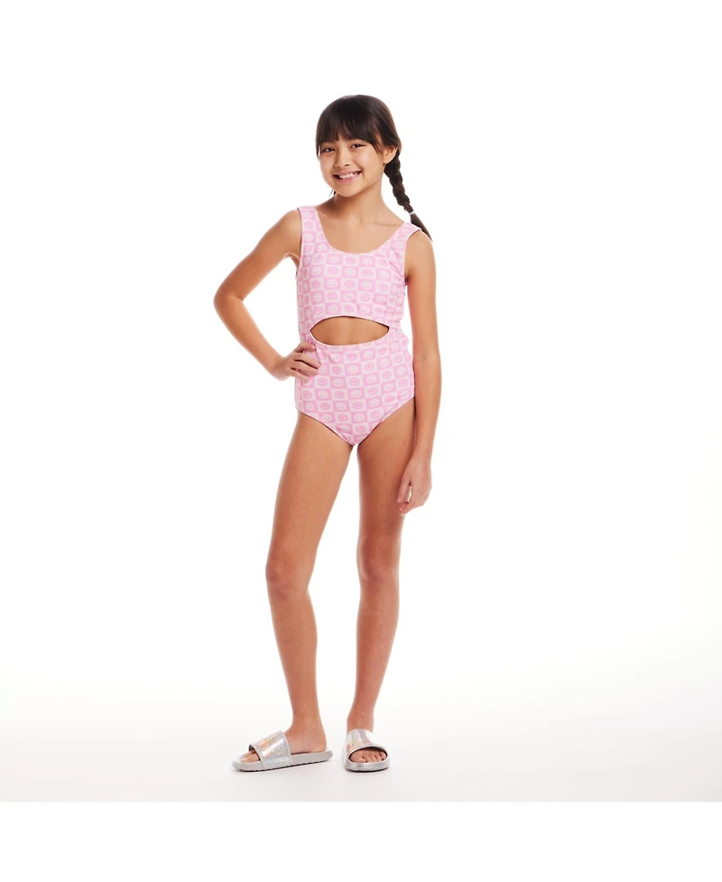 Toddler/Child Girls Cutout One Piece Smiley Print Swimsuit