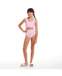 Toddler/Child Girls Cutout One Piece Smiley Print Swimsuit