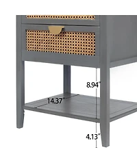 2 Drawer Nightstand Bedside Table with Rattan Drawers Side Table End Table with Storage Small Nightstand with Open Shelf for Bedroom, Blue