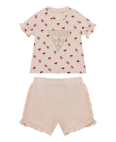 Guess Baby Girls 2-Piece Short Sleeve All Over Print T-Shirt and Active Set