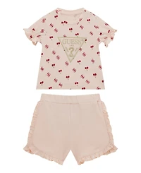 Guess Baby Girls 2-Piece Short Sleeve All Over Print T-Shirt and Active Set